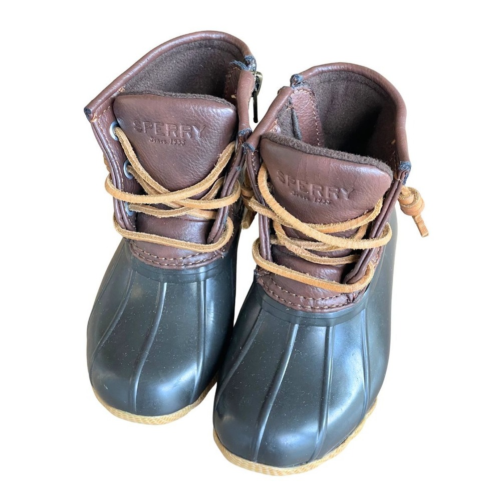 Sperry Saltwater Duck Boots Toddler 8 Brown Black Waterproof Rain Boots CG55362A